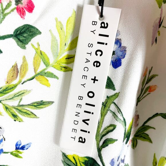 Alice &‎ Olivia Trixie Mini Dress Ivory Floral Sleeveless Sz 12 - Picture 8 of 11